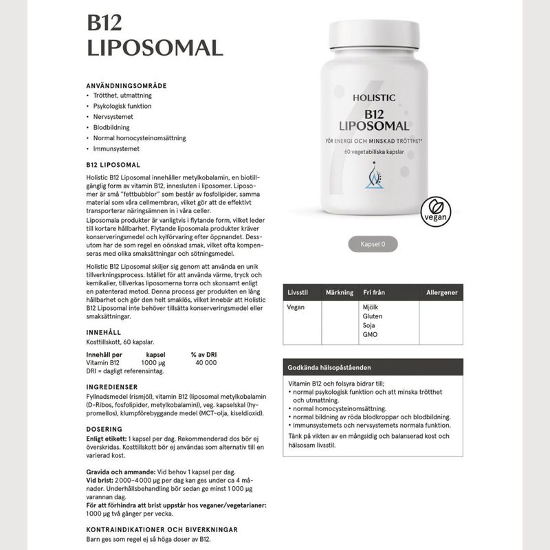 B12 Liposomal 60 kapslar